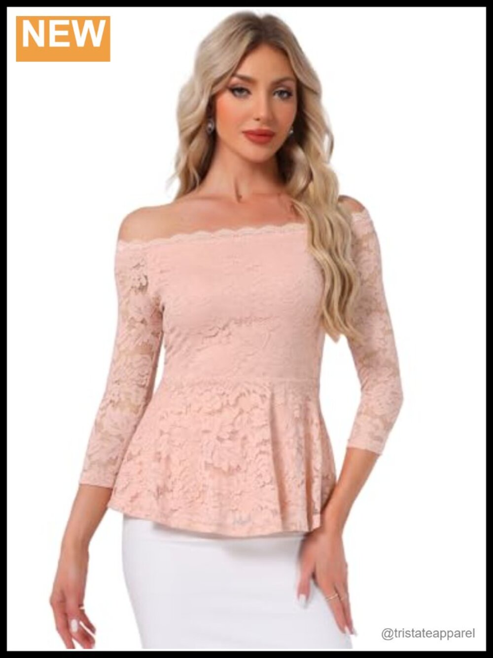 Elegant Lace Blouse 3/4 Sleeve Off Shoulder Peplum Top